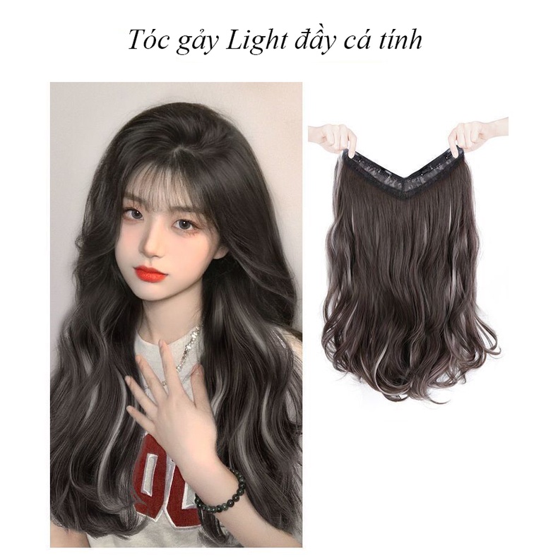 Bộ tóc giả kẹp dải highlight  chữ U làm dày tóc- Tóc giả kẹp nửa đầu xoăn tự nhiên dài 55cm - 6