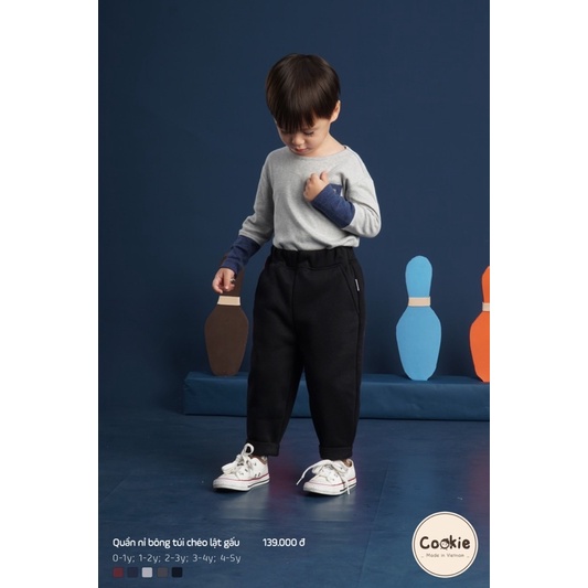 [0-5Y]Quần nỉ bông túi chéo lật gấu Cookie mềm mại ấm áp