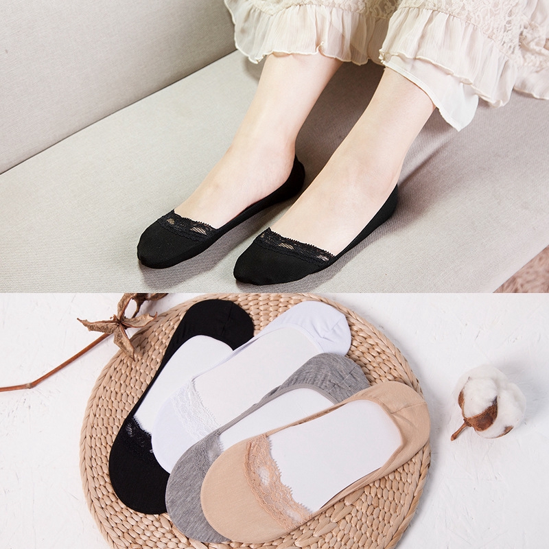 Summer Invisible Low Top Socks Women Nonslip Korean Sweet Sexy Lace Ruffles Cotton Sole Solid Female No Show Socks Boat Socks