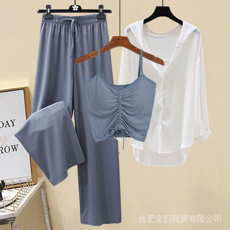 Set Đồ Ba Mảnh Áo Vest Và Quần Ống Rộng Phong Cách Mùa Hè 2022 Giảm Độ Tuổi Trung Niên Thời Trang Cho Nữ