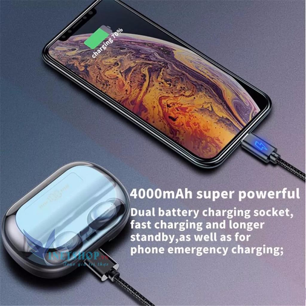 Tai Nghe Bluetooth 5.0 Cao Cấp TWS V11, Chống Nước IPX7, Âm Thanh Hifi,nút bấm Cảm Ứng Vân Tay, dock sạc 4000mAh -dc3622