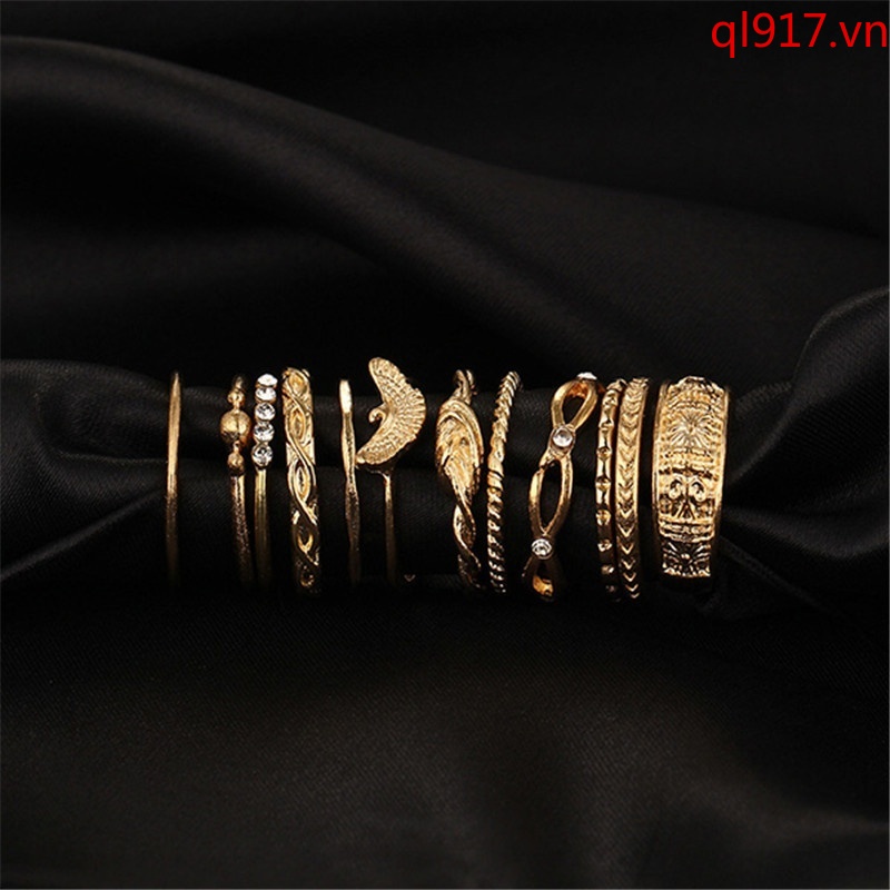 Set 12 Nhẫn Midi Màu Sắc Vàng Cổ Điển Cho Nữ