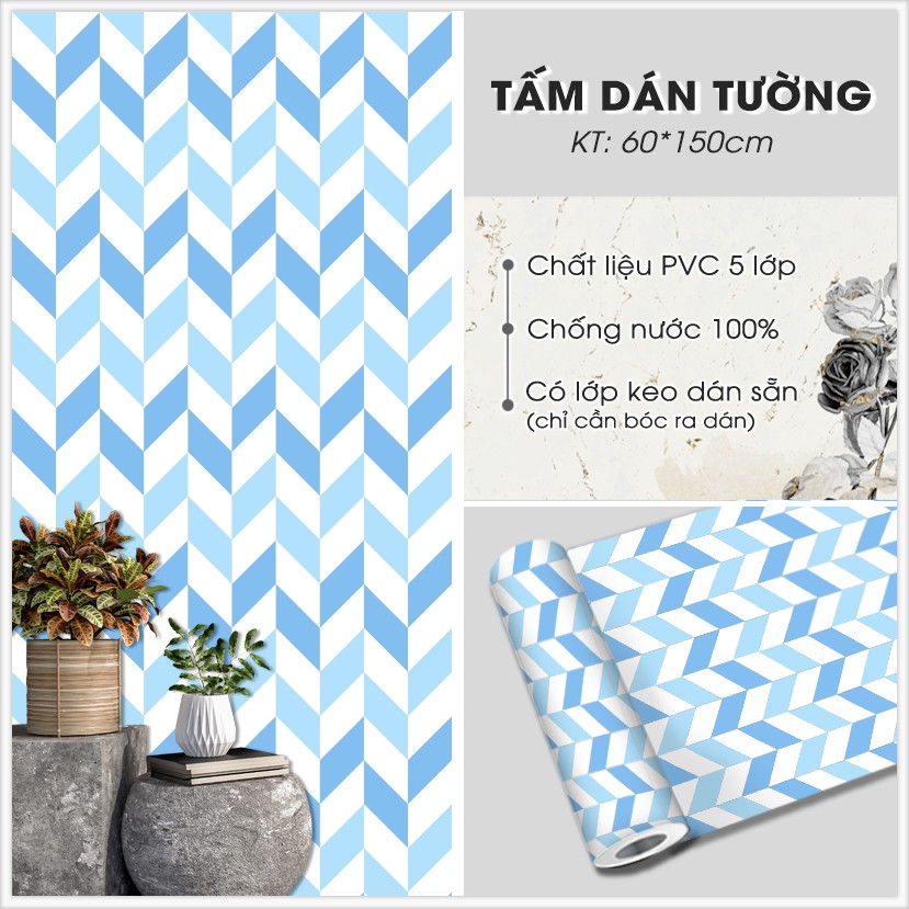Decal Dán Tường Vân 3D Xanh Trăng (D1) | Giấy Dán Tường Chống Nước Dễ Dàng Chùi Rửa Vệ Sinh Chống Bấm Bẩn