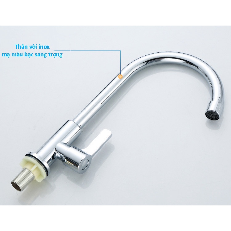 Vòi rửa chén bát lạnh thân cứng inox 304 mạ màu bạc [Ngắn] cao cấp