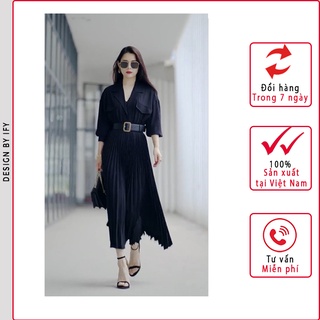 Váy đầm Sơ Mi Liền Đen, Trắng Xếp Li  [Thương hiệu IFY Design] - Hàng Thiết Kế Cao Cấp - FV123