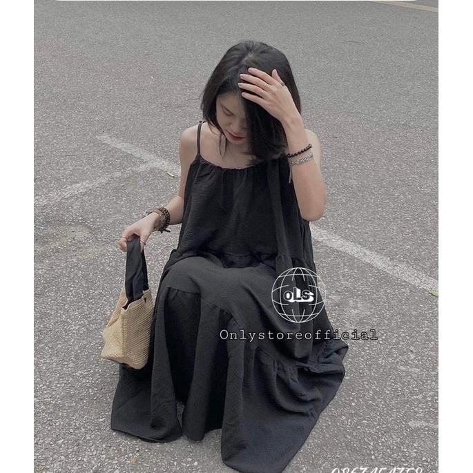 Váy maxi hai dây đen TC12