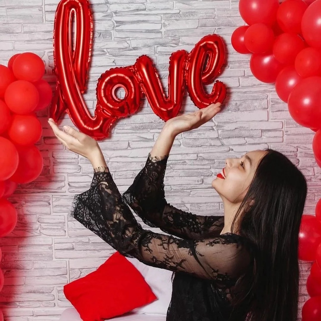 Bong Bóng Lá Nhôm Hình Trái Tim Gấu Trang Trí Đám Cưới Lãng Mạn