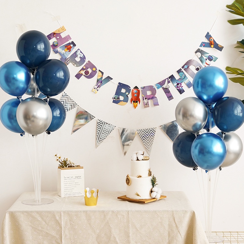 Set trang trí sinh nhật Hàn Quốc sang chảnh tông màu vàng bạc - Kem Shop K302