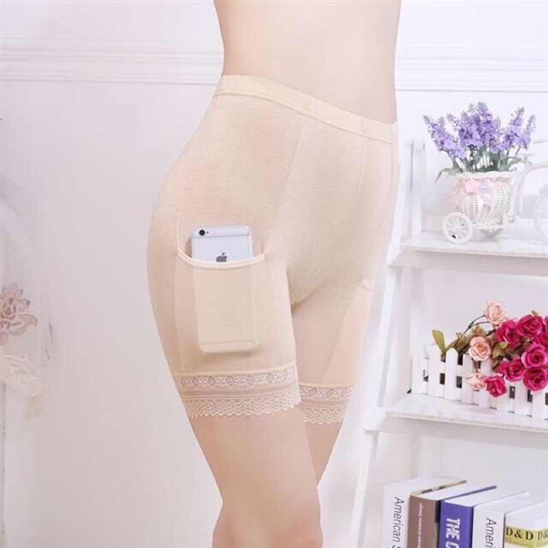 Combo 3 Quần mặc trong váy, quần đùi phối ren có túi màu đen và da