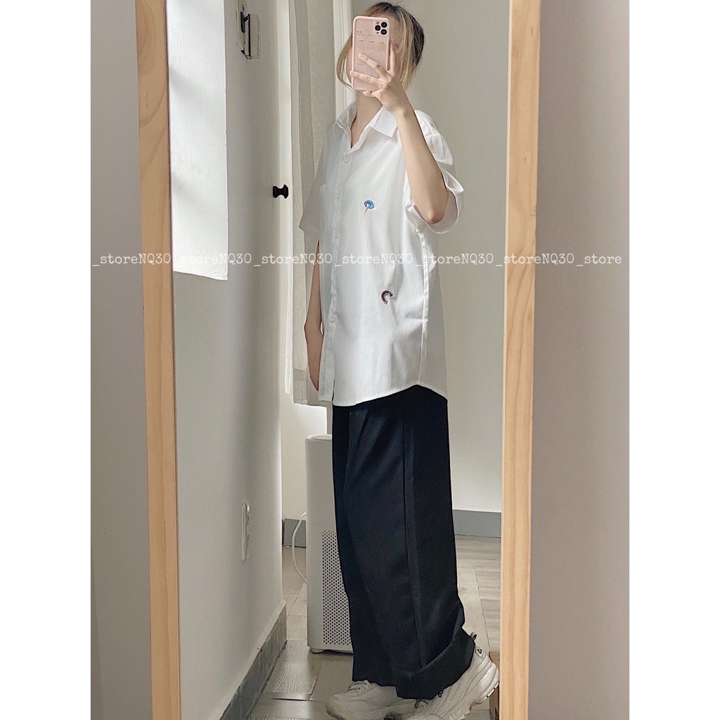 Áo Sơ Mi Tay Lỡ Nữ Thêu Hoạ Tiết BORI Vải Kate Hàn Unisex | BigBuy360 - bigbuy360.vn