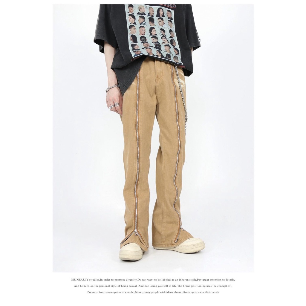 Quần Jean Dài Phối Khóa Kéo Phong Cách Hip Hop Đường Phố Cá Tính Cho Nam