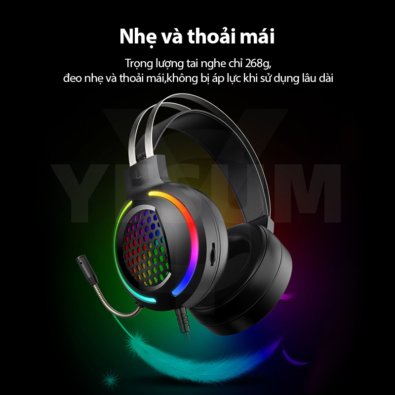 【Tai nghe lớp học trực tuyến】 Tai nghe Tai nghe RGB thở nhẹ tai nghe chơi game Microphone HD siêu trầm Tai nghe khử tiếng ồn