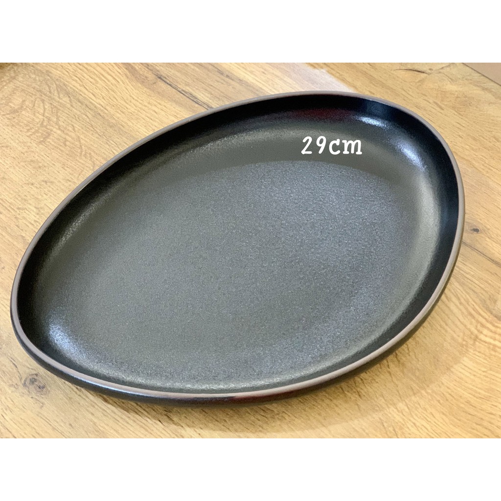 Đĩa ăn bít-tết, màu đen mờ, kiểu dáng hột xoài - 3 size - Cast Black - SỨ CAO CẤP