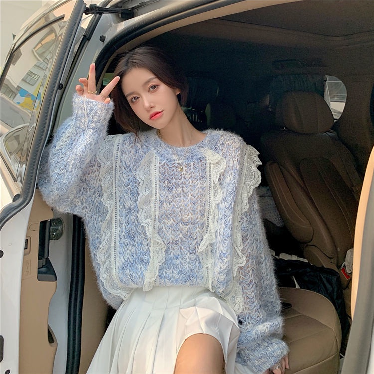 Áo Len Tay Dài Họa Tiết Màu Nhuộm Phong Cách Hàn Quốc Ngọt Ngào