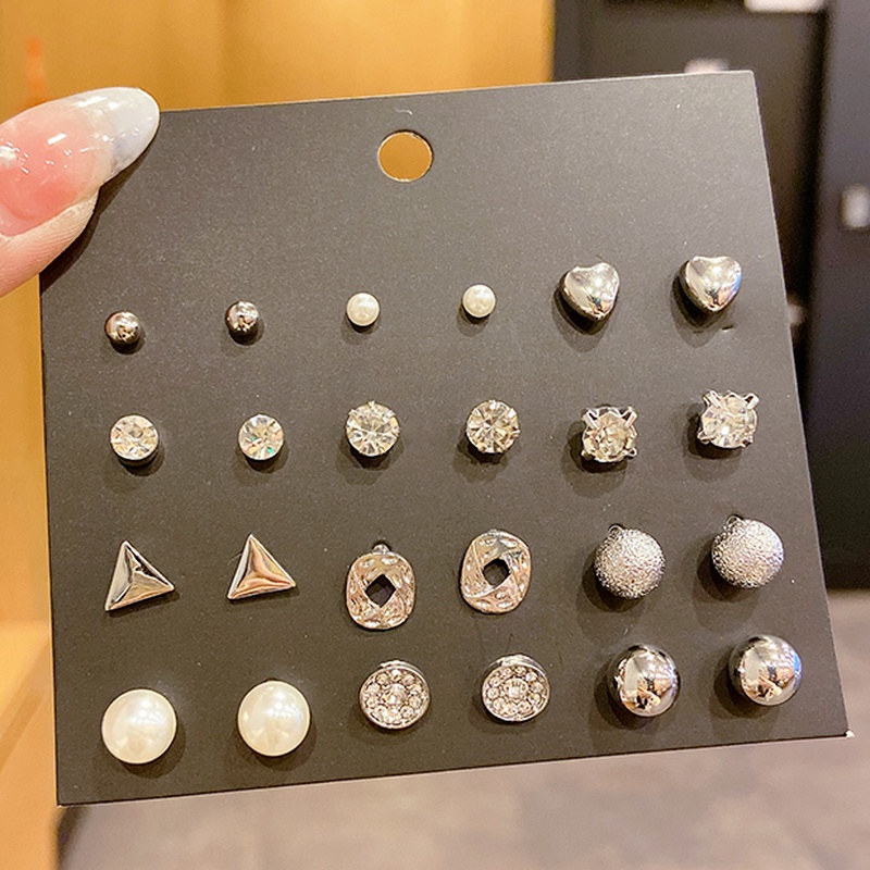 Set khuyên tai đính đá ngọc trai giả đơn giản thời trang