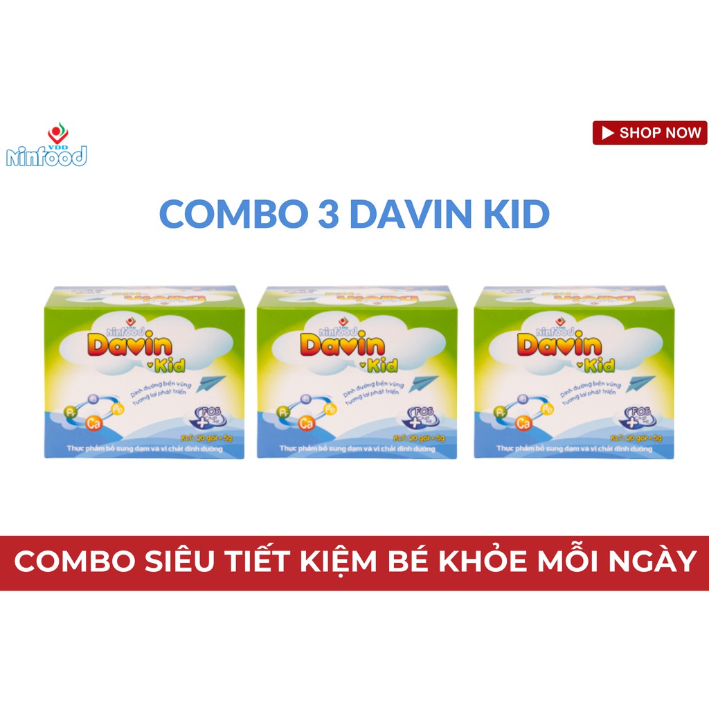 Combo 3 Davin Kid- Bổ sung đạm, chất dinh dưỡng- Viện dinh dưỡng quốc gia- Ninfood