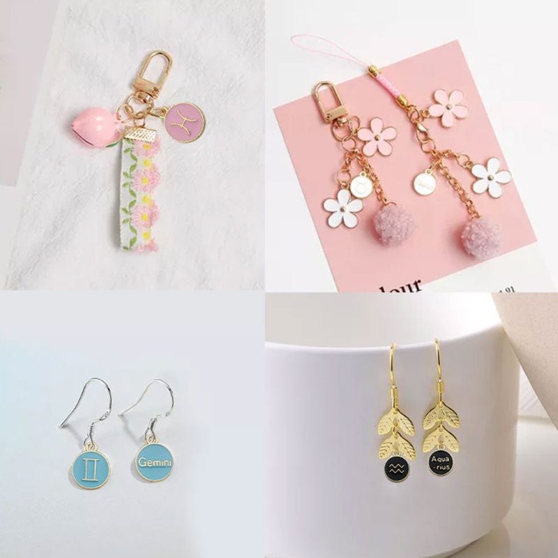 Sa Set 12 Mặt Dây Chuyền Hình Tròn Bằng Kim Loại Tráng Men Hình Chữ Cái 12 Cung Hoàng Đạo 6 Màu Sắc DIY