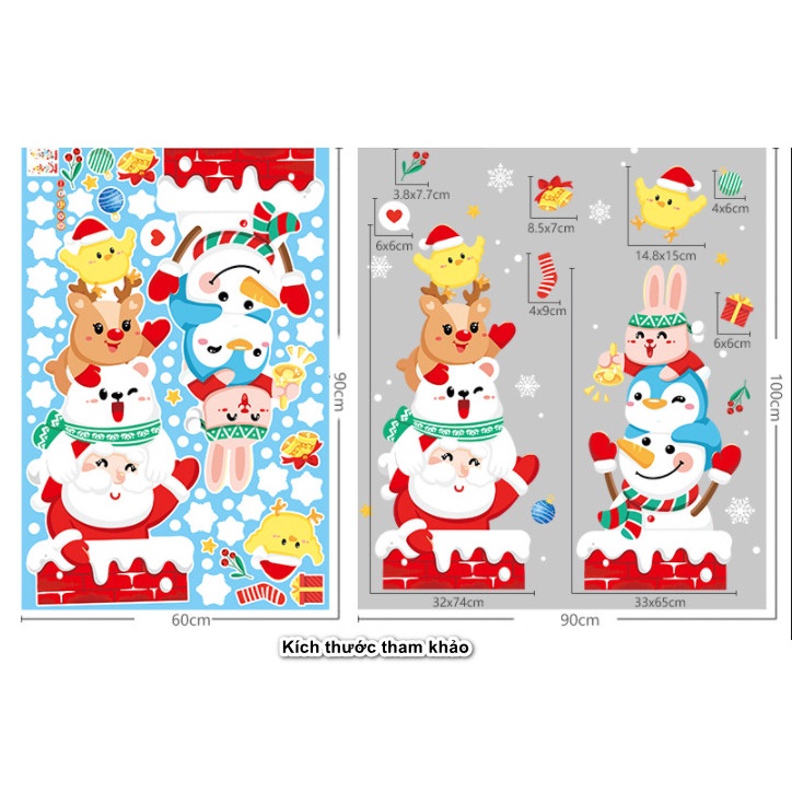 Decal trang trí Noel Hít Tĩnh Điện 2 mặt - GÀ CON CÙNG CÁC BẠN