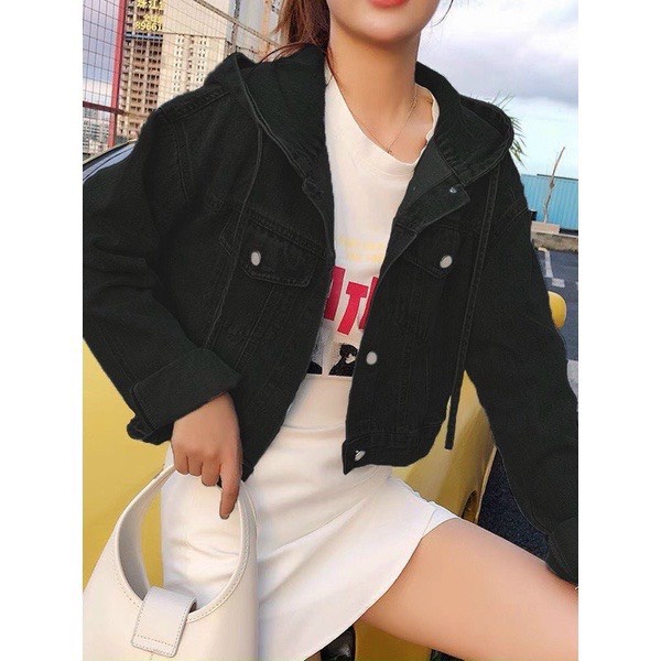 Áo Khoác Kaki Nữ Có Nón Dáng Lửng 4 Màu Cực Xinh, Áo Khoác Nón Kaki Jean Croptop Freesize Dưới 58kg 538