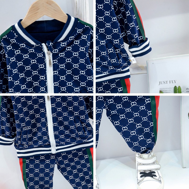 Set đồ 2 món áo khoác khóa kéo in họa tiết kèm quần dài thời trang cho bé