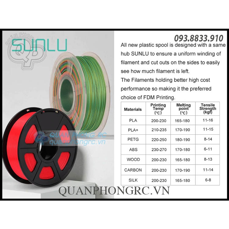 Nhựa In 3D Filament SUNLU PLA+ 1.75mm 1kg