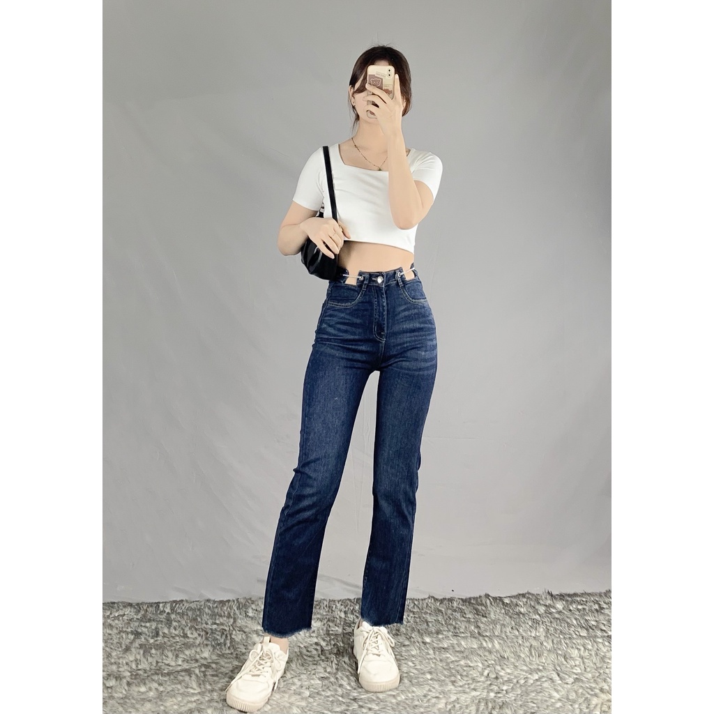 Quần Jean đứng cạp cao cách điệu phong cách Hàn Quốc Q8000 Dora Style