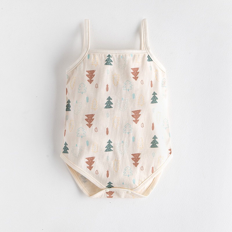 Bodysuit Bé Gái Cotton Organic Mỏng Mát Kiểu Dáng 2 Dây Mùa Hè