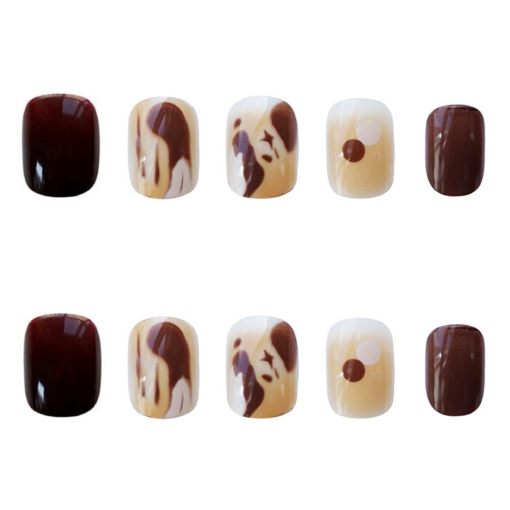 LEILY Press On Nails Short Round Detachable Wearable Square Head False Nails Artificial Nail Tips Manicure Tool French Full Cover Fake Nails