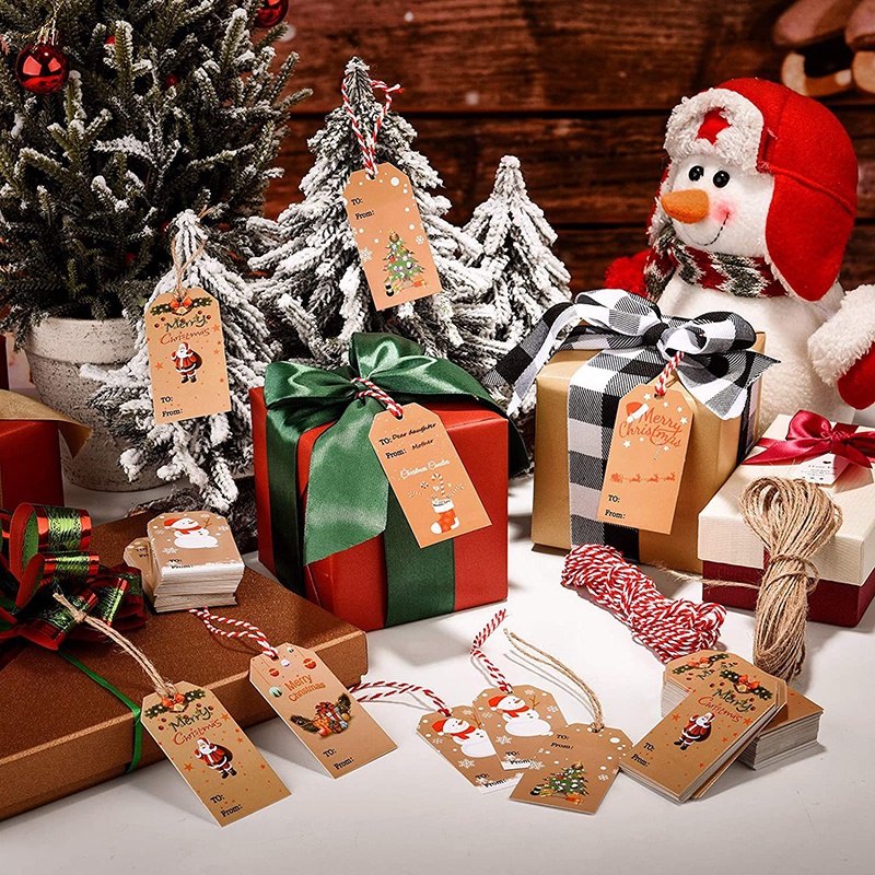 Set 100 thẻ giấy in chữ Merry Christmas dùng để trang trí quà giáng sinh