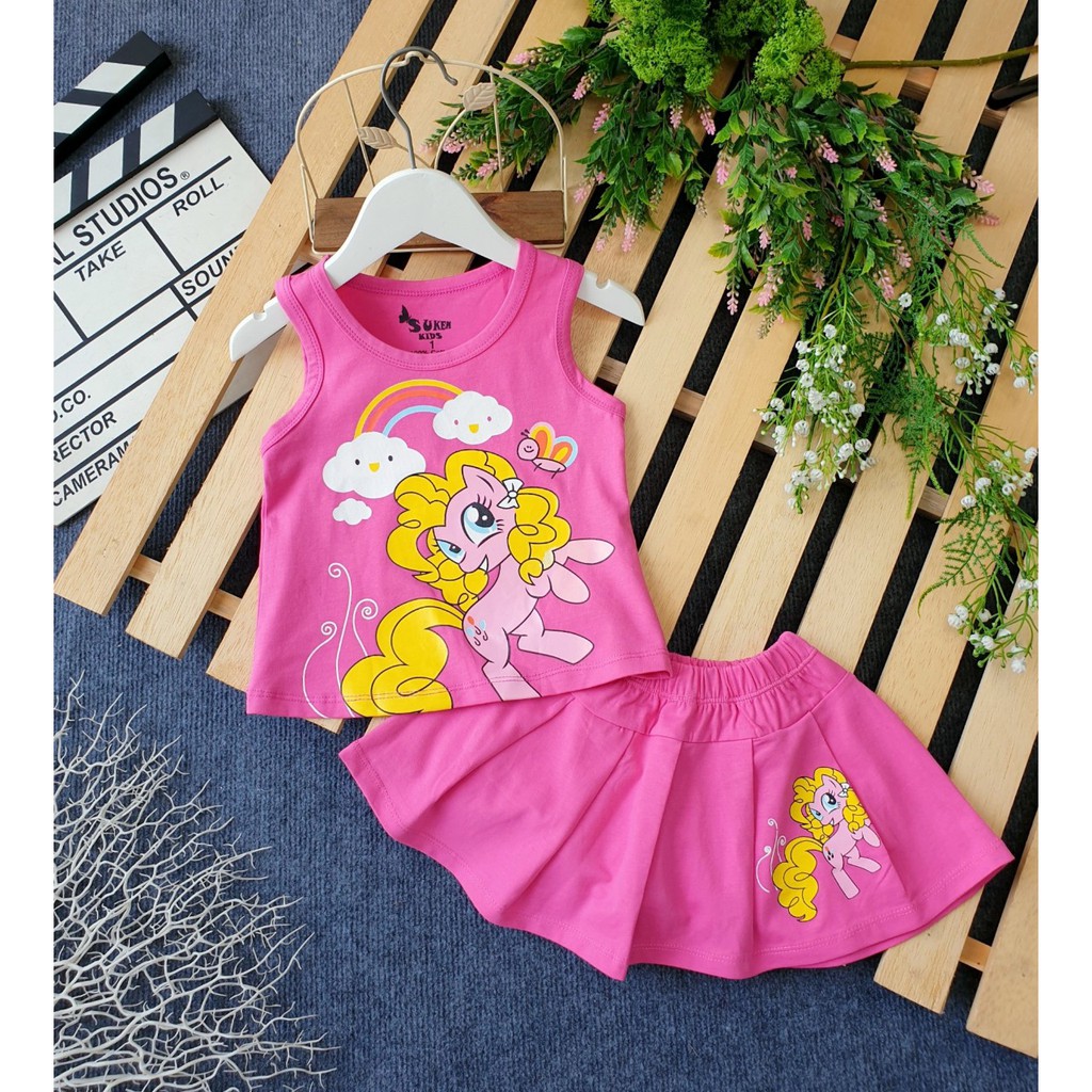 Set váy áo sát nách in hình PONY siêu cute cho bé gái