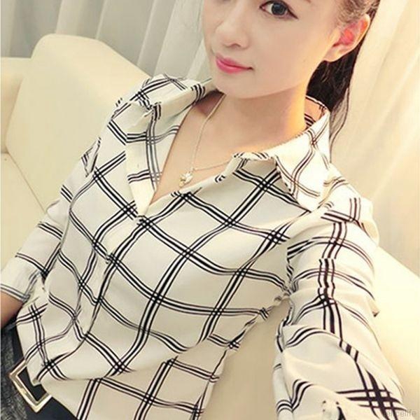 Áo sơ mi tay dài họa tiết kẻ sọc thời trang trẻ trung đơn giản dành cho nữ