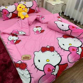 Bộ Chăn phao ga gối👉2mx2m2👉Vải Poly cotton,chọn mẫu ở bài-mẫu kitty hồng