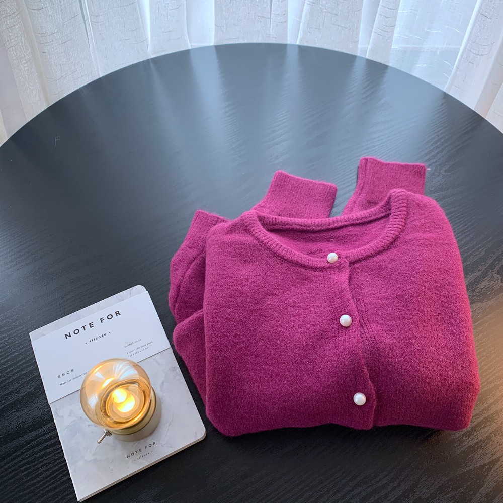 Áo khoác len cardigan nữ len mềm mịn khuy cườm sang trọng vintage Hàn Quốc