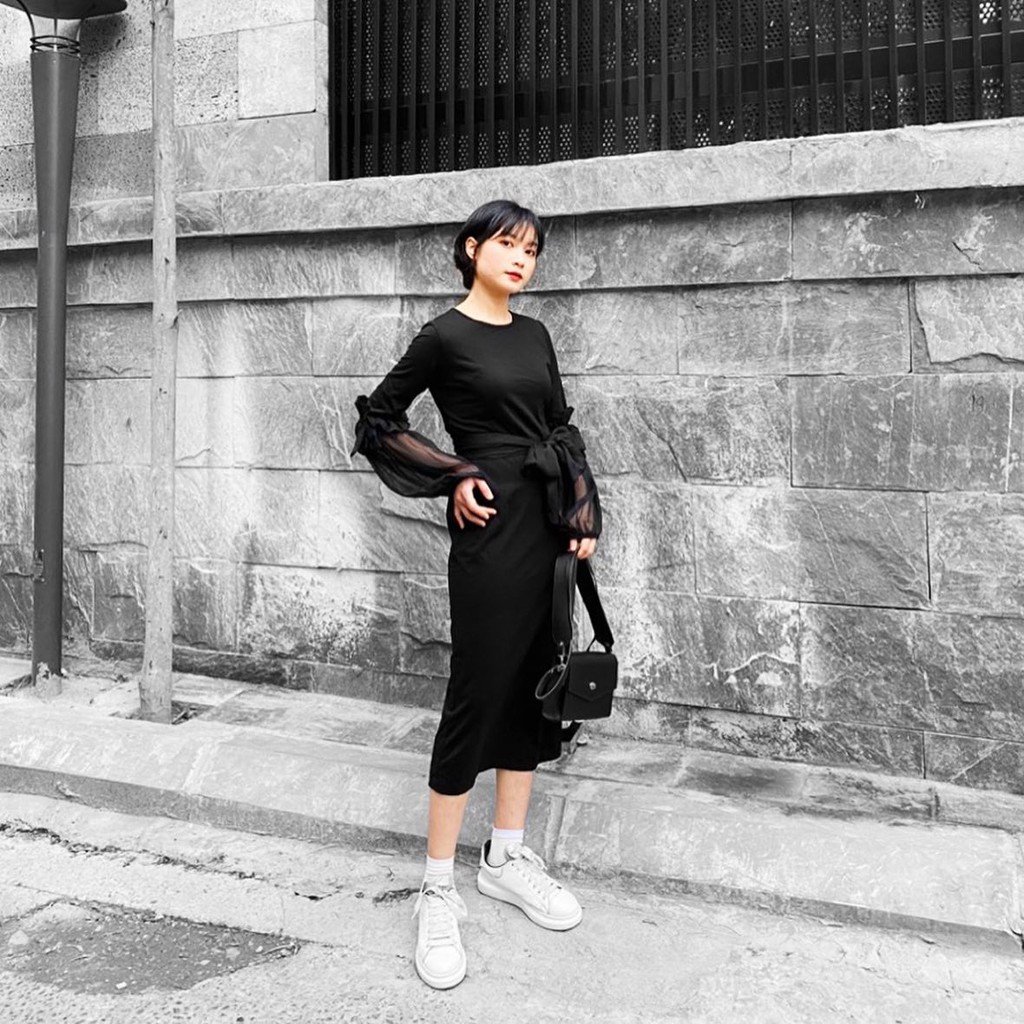 Modesty - Váy nỉ nơ voan Addy Dress