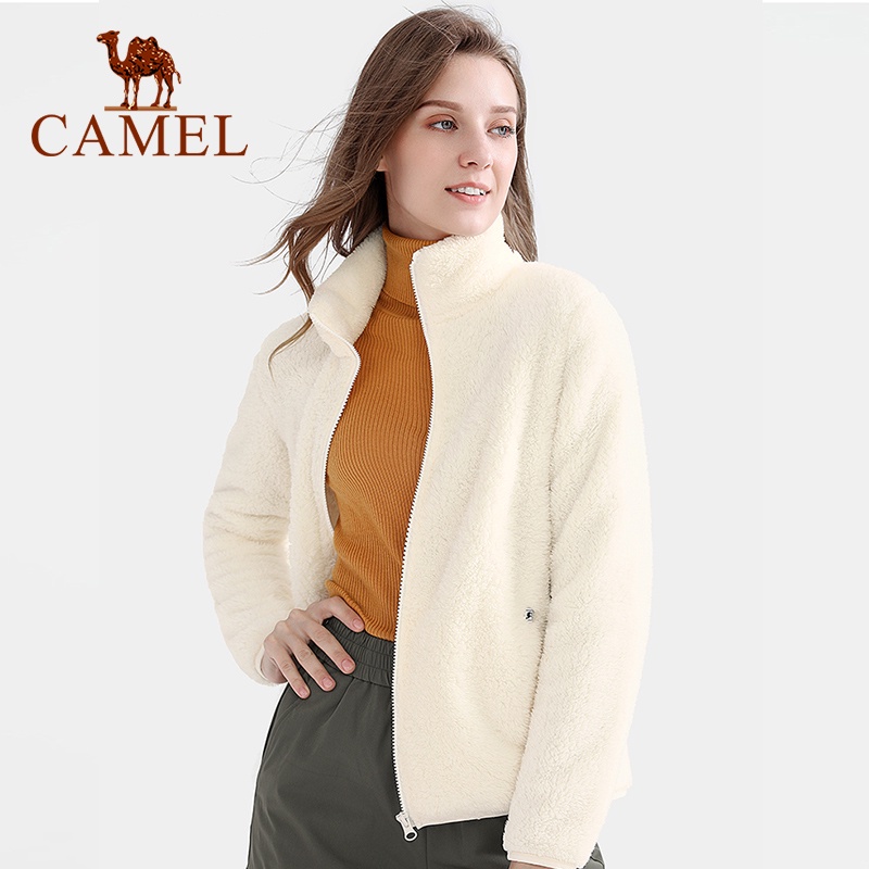 Áo khoác Camel bằng lông cừu nhung giữ ấm khi đi ra ngoài tay dài mùa thu cho nữ