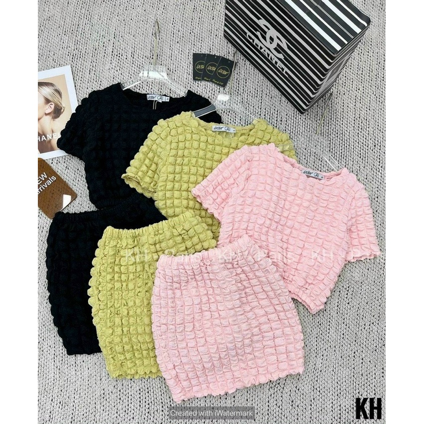 Sét Bộ Thời Trang Nữ Mặc Đi Chơi, Sét Bộ Xốp Áo Tay Ngắn Mix Chân Váy Body Như Hình 100% Cao Cấp