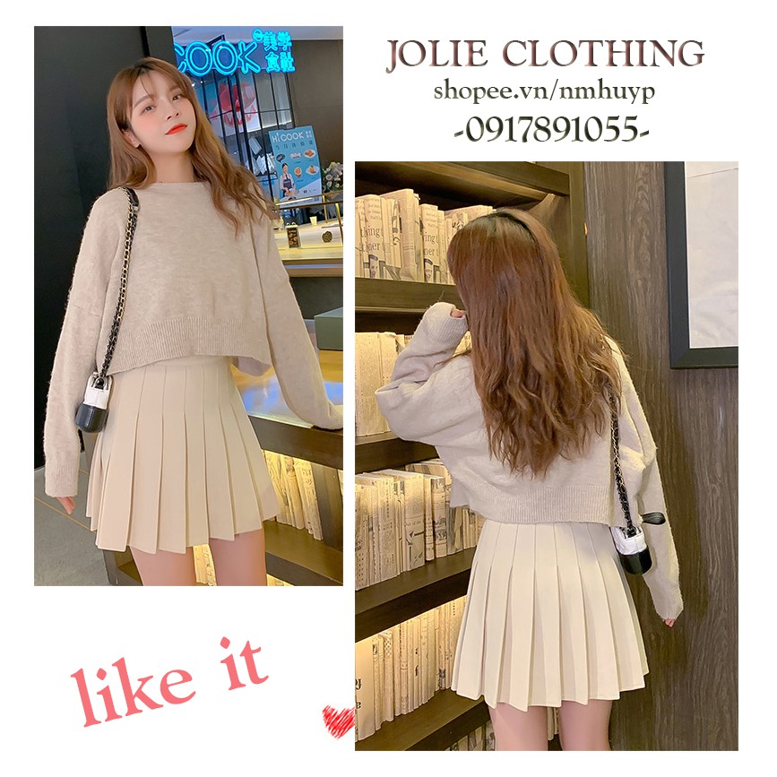 Joliecloset Hot Chân Váy Xếp ly Kaki màu Chữ A Dáng ngắn Váy Thiết Kế xếp ly | BigBuy360 - bigbuy360.vn