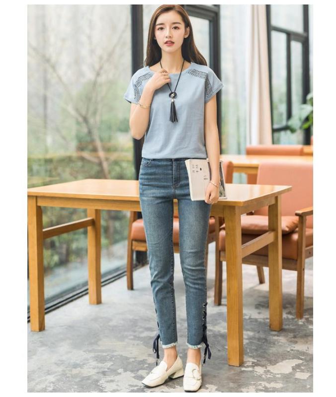 【Available COD】 - -Lal Korean fashion openwork lace O-Neck bat sleeve plus size short-sleeved t-shirt female