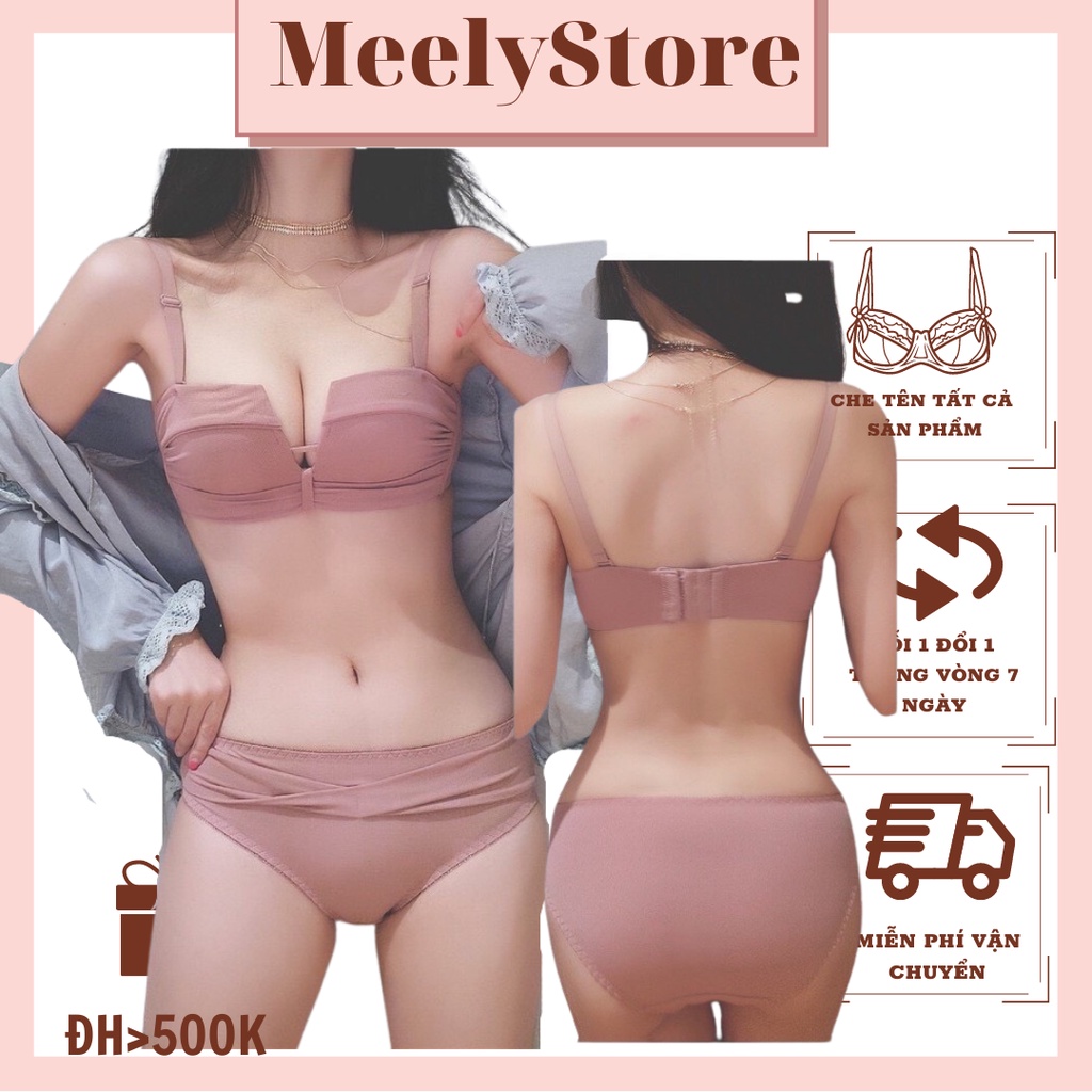Bộ Đồ Lót Nữ Cúp Ngang Không Gọng Áo Lót Su Đúc Phối Cotton Đệm Vừa Nâng Ngực Tiểu Thư Quần Lót Su Không Viền - 6923