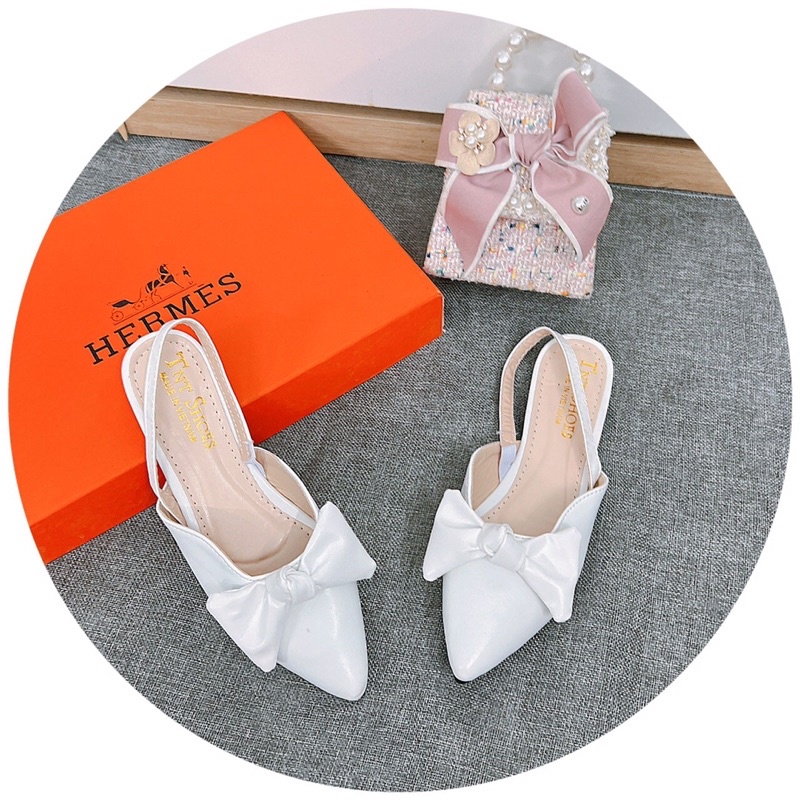 Bán Sỉ- Dép sandal bệt mũi nhọn da lì nơ ấu đi học đi chơi đều đẹp