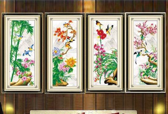 Tranh đính đá tứ quý bốn mùa may mắn bình an