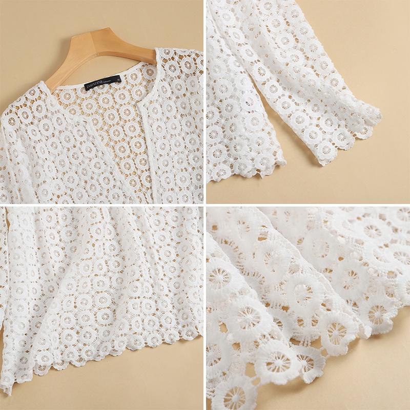 Áo kiểu ZANZEA tay dài phối ren xuyên thấu phong cách vintage thời trang dành cho nữ