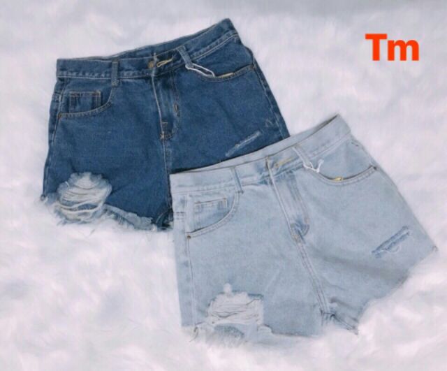 Quần short jeans ngắn rách lưng cao (  hình thật )