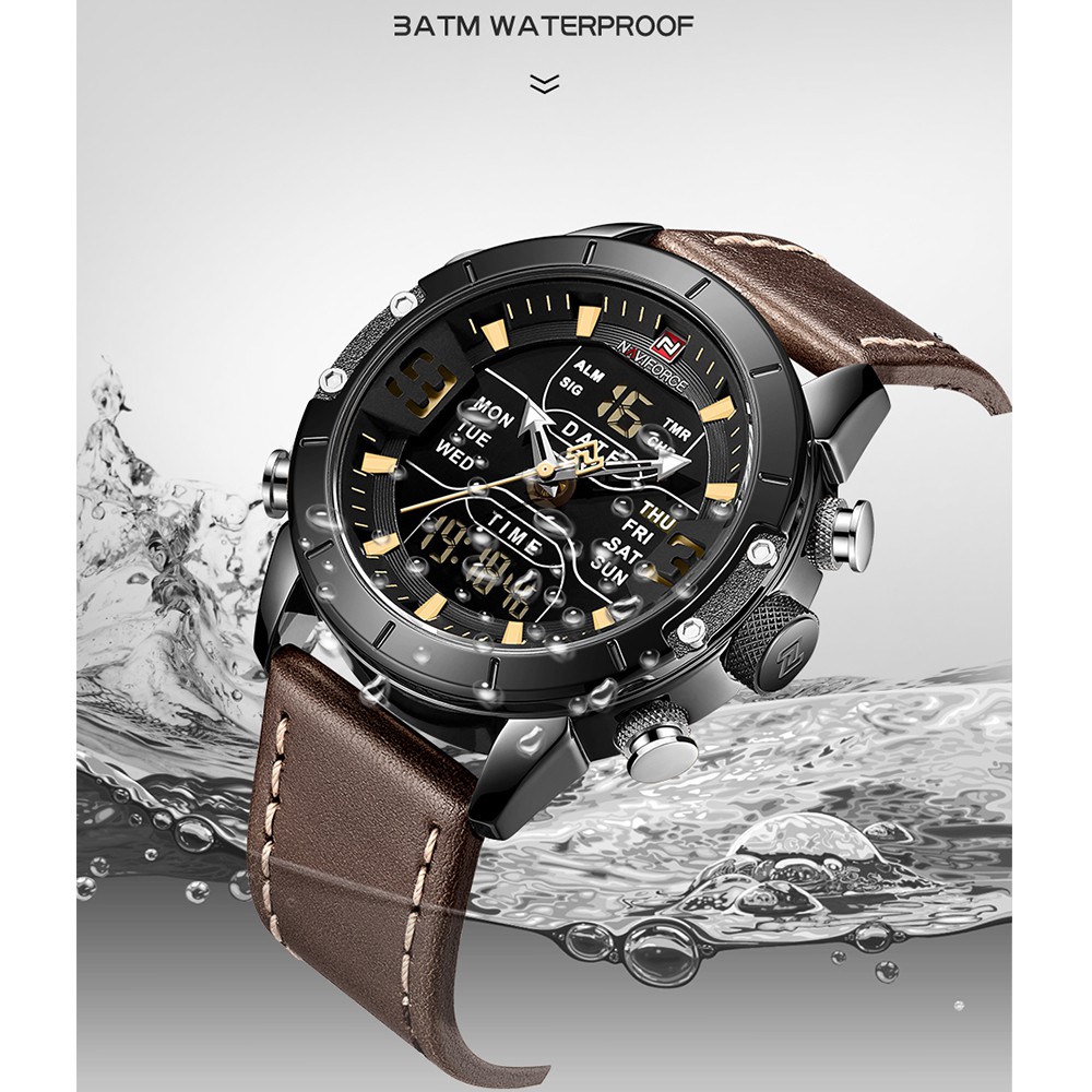 Đồng Hồ Analog Máy Quartz Dây Da Chống Thấm Nước NAVIFORCE Kiểu Dáng Thể Thao Cho Nam