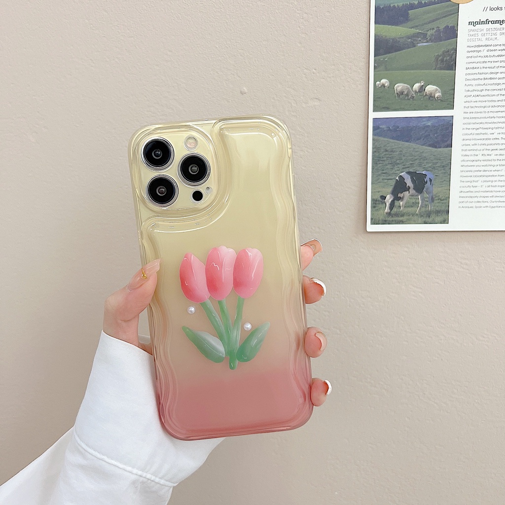 Ốp Điện Thoại Silicon Tpu Mềm Hình Hoa Tulip Gắn Dây Đeo Cổ Tay Chống Sốc / Thất Lạc Cho iPhone 11 12 13 Pro XS Max X XR