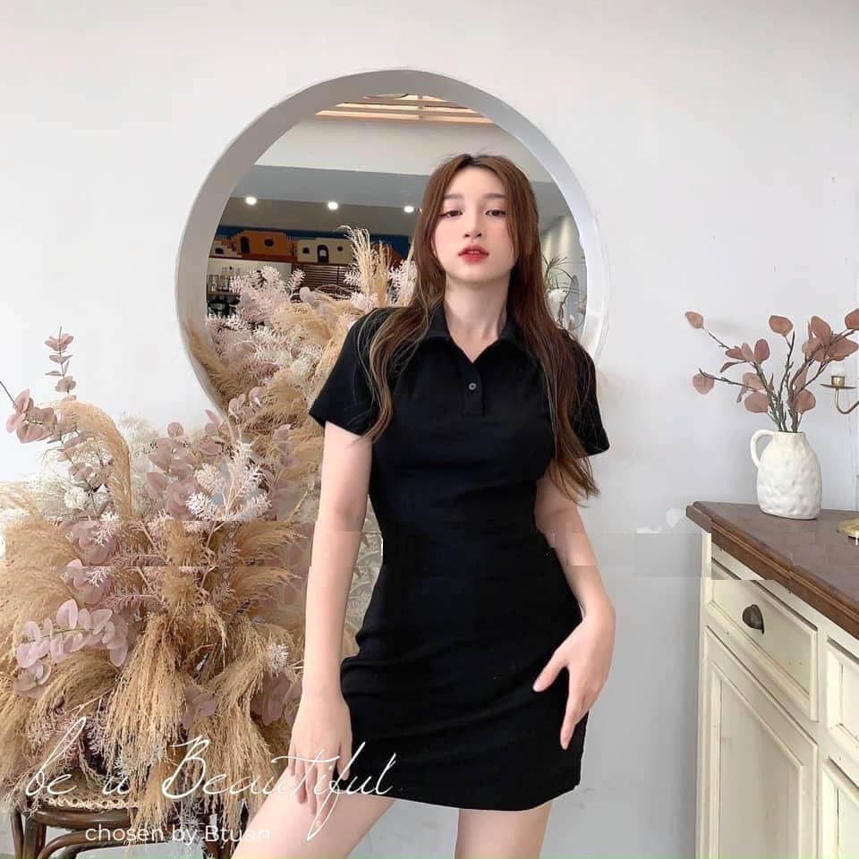 Váy Polo Trơn Classical Nữ [FREESHIP]  Đầm cổ sơ mi dáng ôm body, thun cộc tay màu ĐEN | HỒNG | XÁM Ulzzang HOT