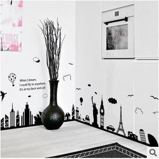 Sticker dán tường họa tiết hình tháp Eiffel lớn dùng trang trí phòng ngủ hoa lụa gương tròn hồ cá trang trí chụp ảnh