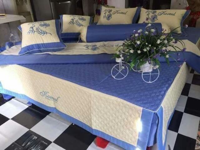 Bộ chăn ga gối satin 7 món trần bông cao cấp m8×2m