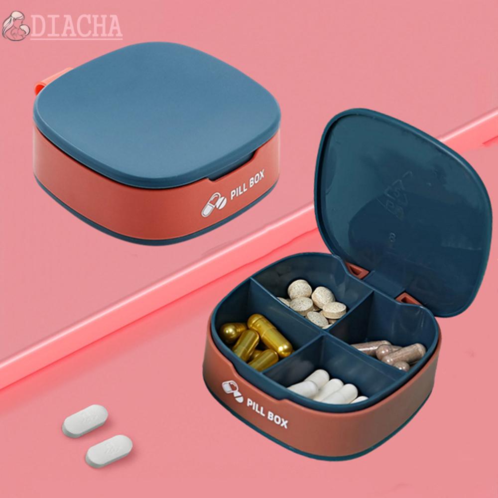 DIACHA Travel Pill Organizer Cute Daily Small Pill Box For Purse or Pocket Supplements Vitamin Fish Oil 4 Compartments Food Grade Material Portable/Multicolor