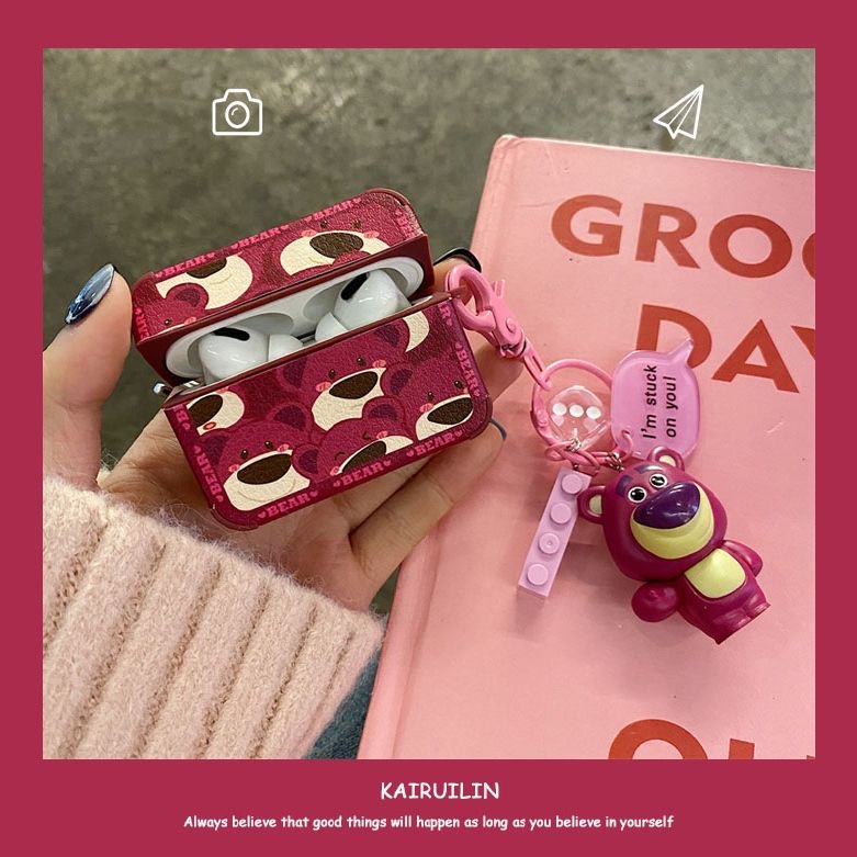 Vỏ Bảo Vệ Hộp Sạc Tai Nghe AirPods 1 2 3 Pro 3rd 2021 Bằng Chất Liệu Da TPU Có Dây Đeo Họa Tiết Gấu Ngọt Ngào